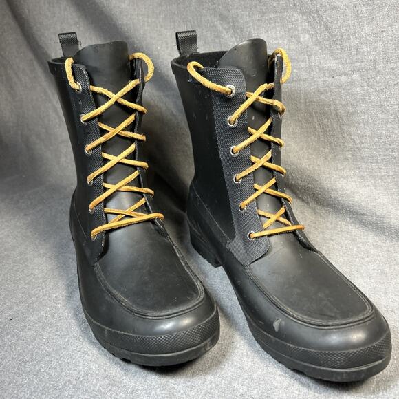 Sperry Walker Wisp Rain Boots Women 11 Black Rubber Waterproof Lace Up Lined - Picture 2 of 6